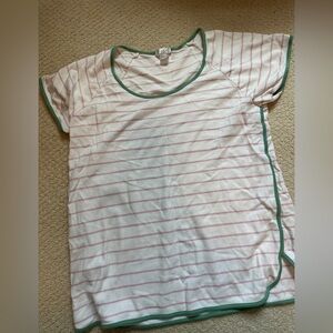 LAKE PJ Top ONLY Pink Striped Top with Green Trim